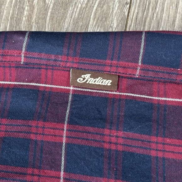 Indian Motorcycle Flannel Mens S Red/Blue Plaid Short Sleeve Button Down Bikers - Picture 3 of 16